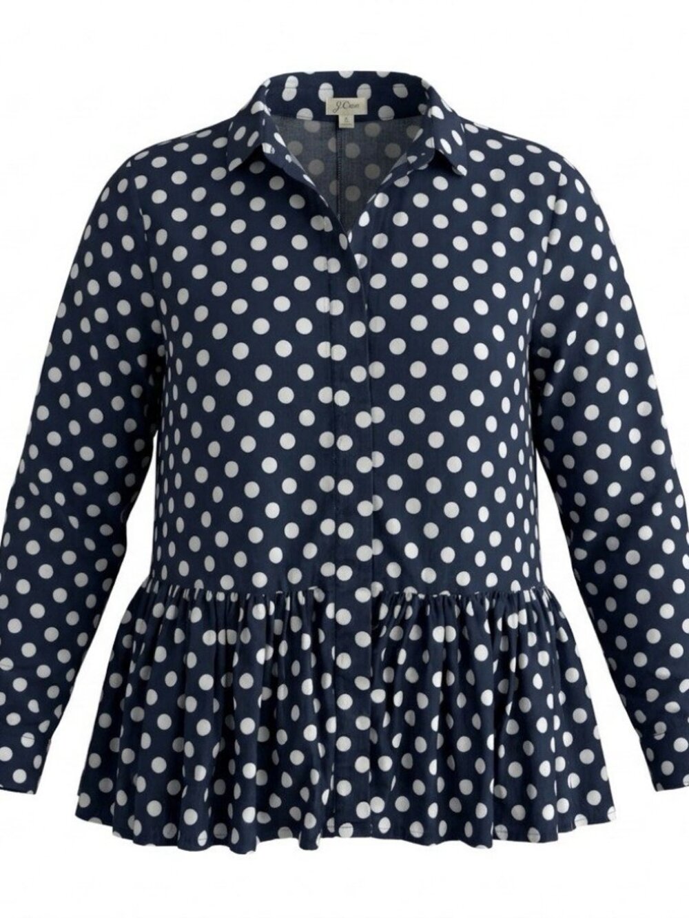 The Shanty Corp Polka Dot Peplum Top Oversized Button Up Blue Shirt Size M